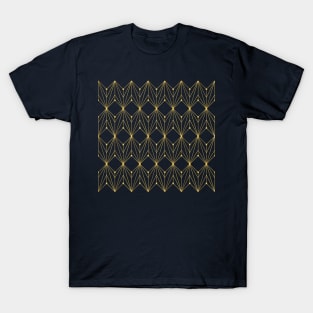 Art Deco geometric pattern navy and gold T-Shirt